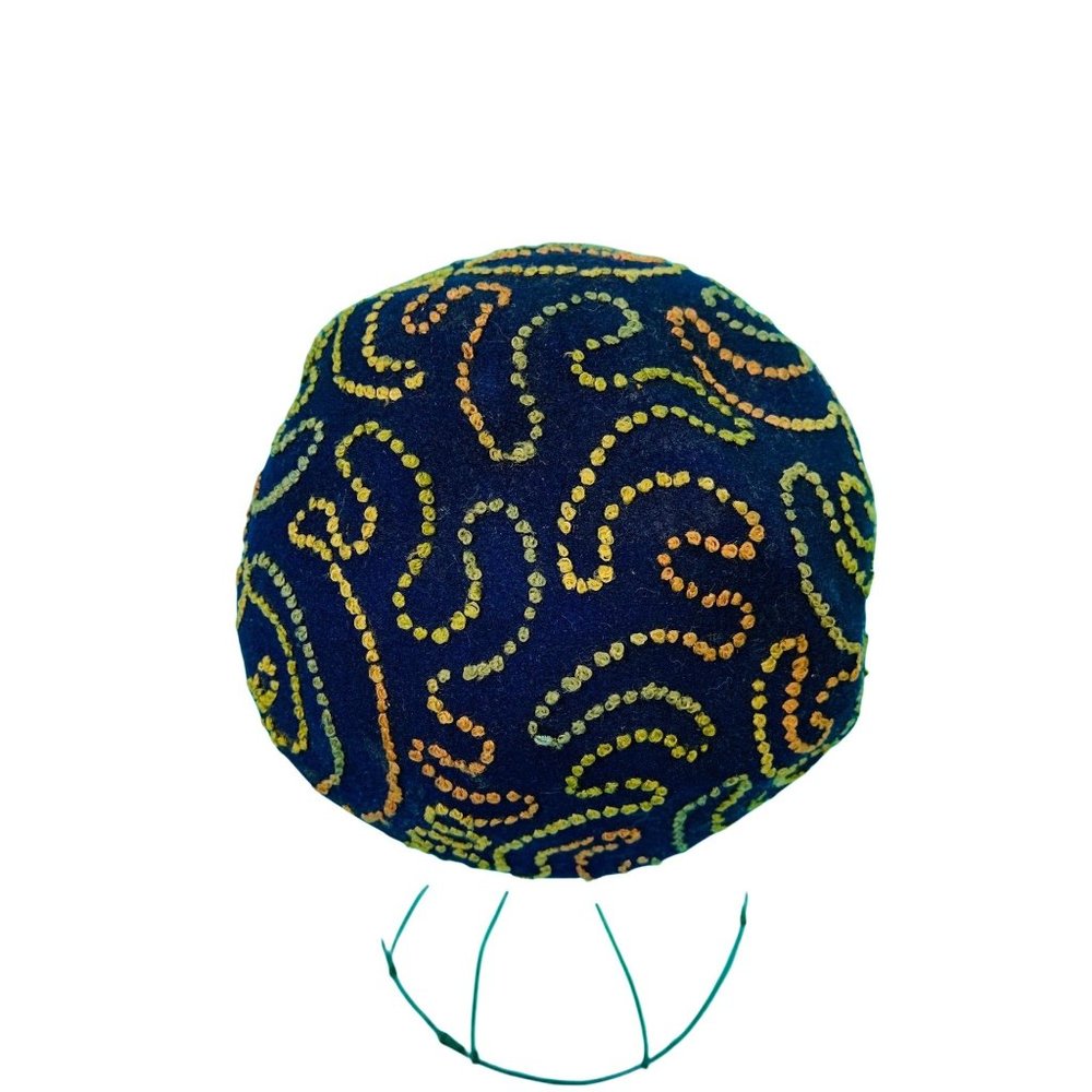 Vintage 1940s Swirl Hat Purple Colorful Stitched Beret